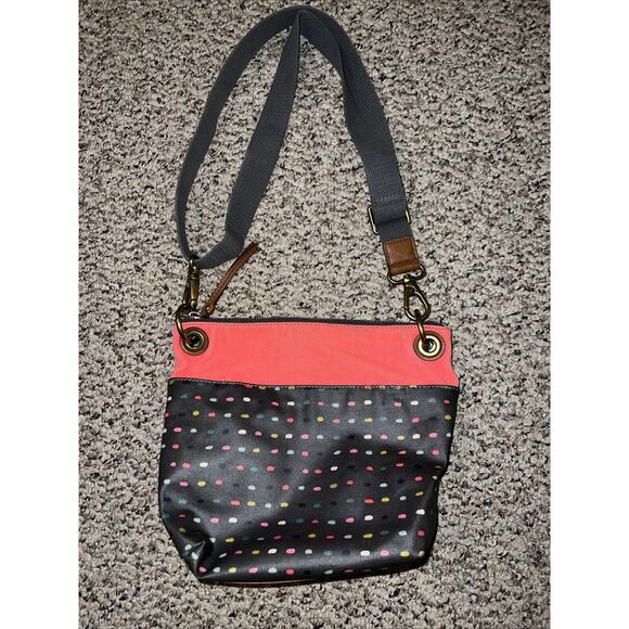 Fossil Keely Crossbody Shoulder Bag Pink Gray Multi Color Dot‎ Adjustable Strap - Picture 4 of 9